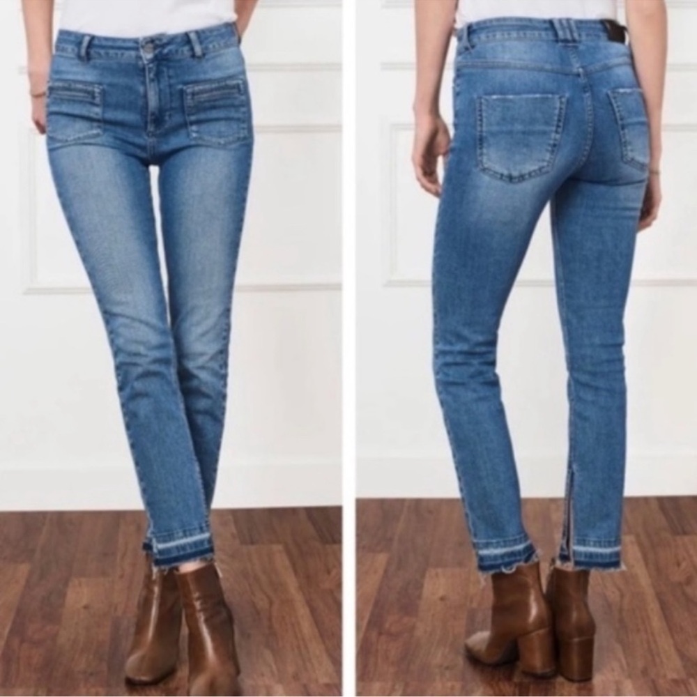 Anine Bing Front Pocket SplitHem Blue Mid Rise Straight Fray Ankle Jeans Size 27